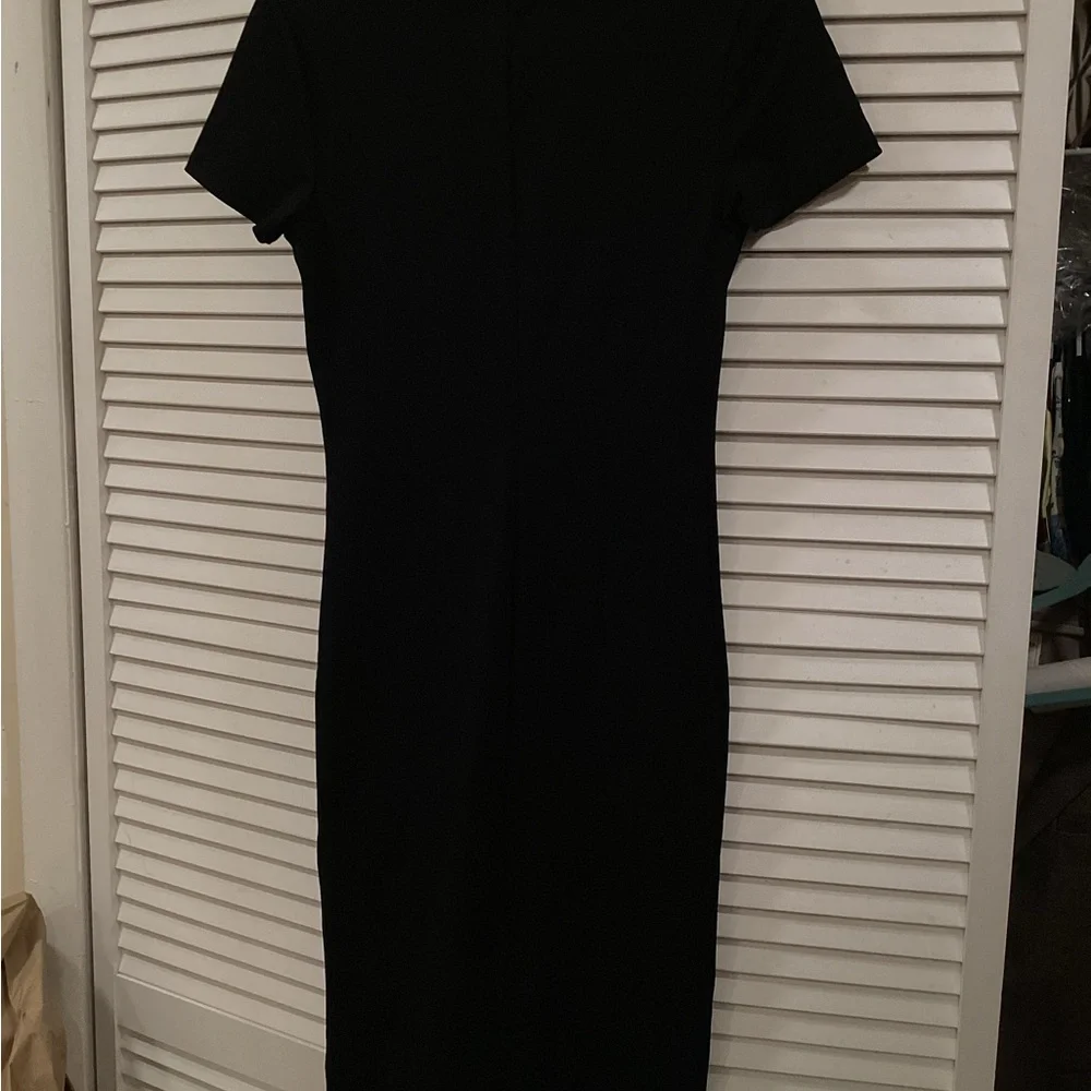 Leith Black Midi Dress with Plunge V-Neck. Short sleeve. - Picture 6 of 8